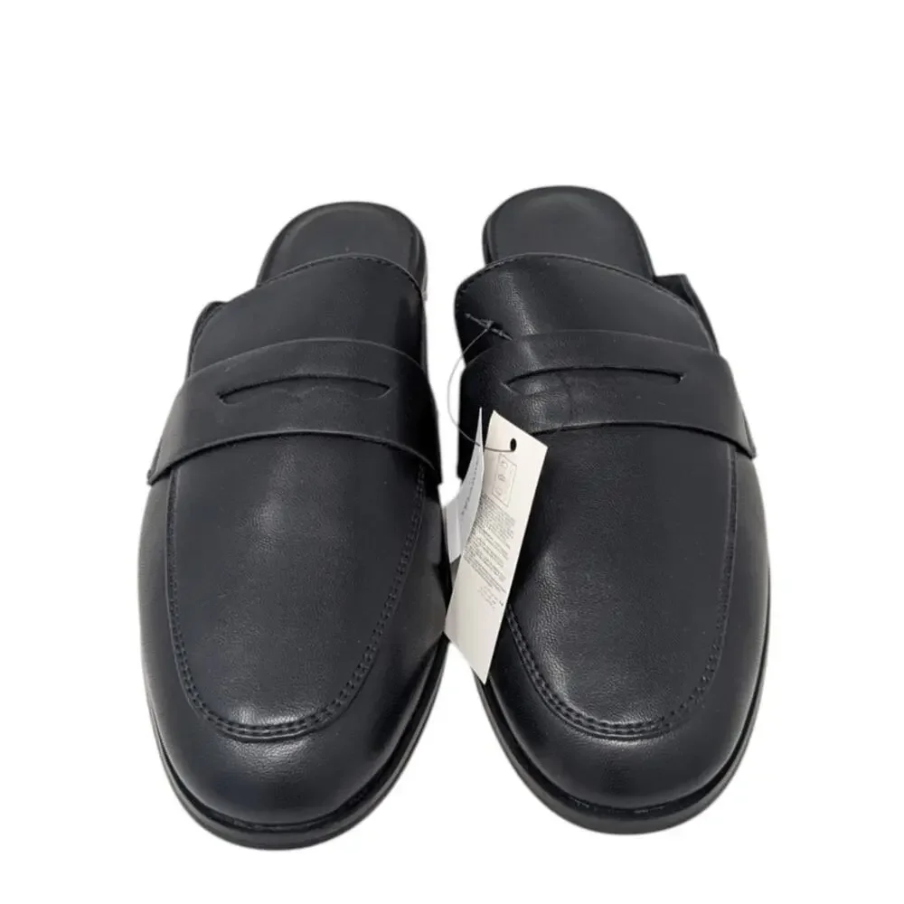 Banana Republic Black Leather Loafer Mule Slides Size 8